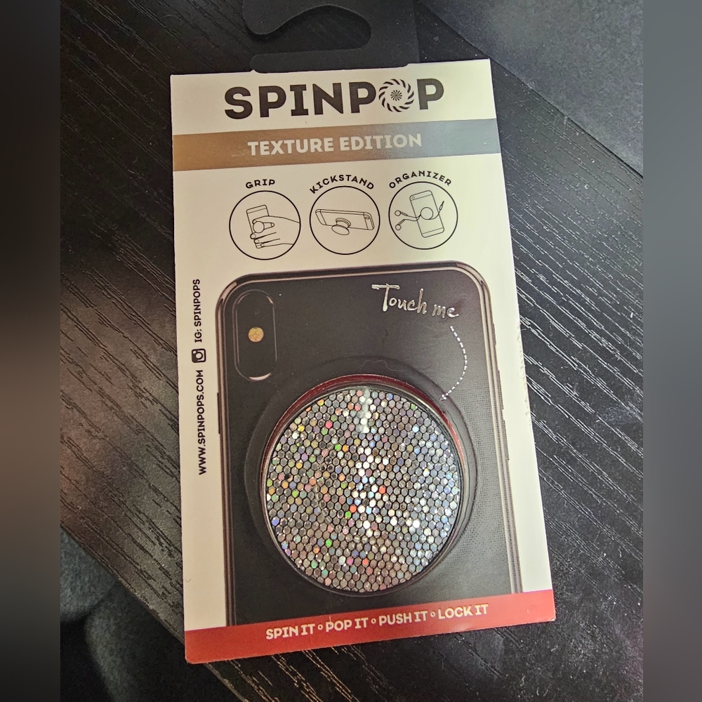 Spinpop phone grip, stand, organizer